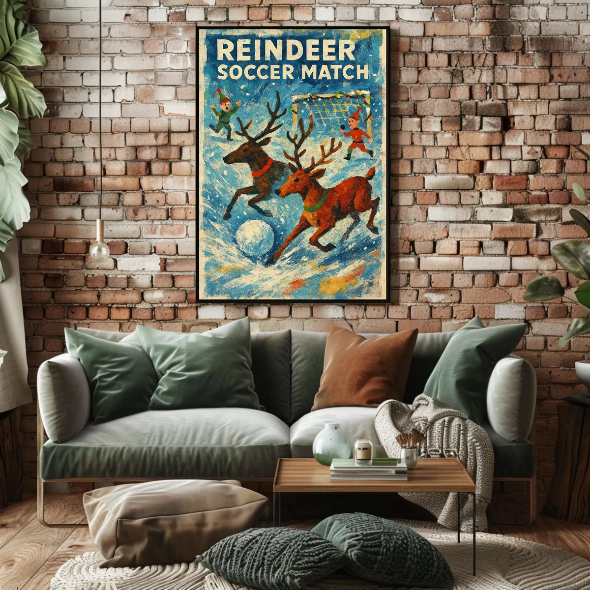Reindeer Soccer Match Festive Holiday Poster Art