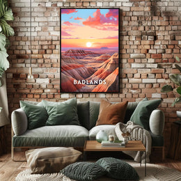 Badlands Sunset at Dusk: National Park Poster