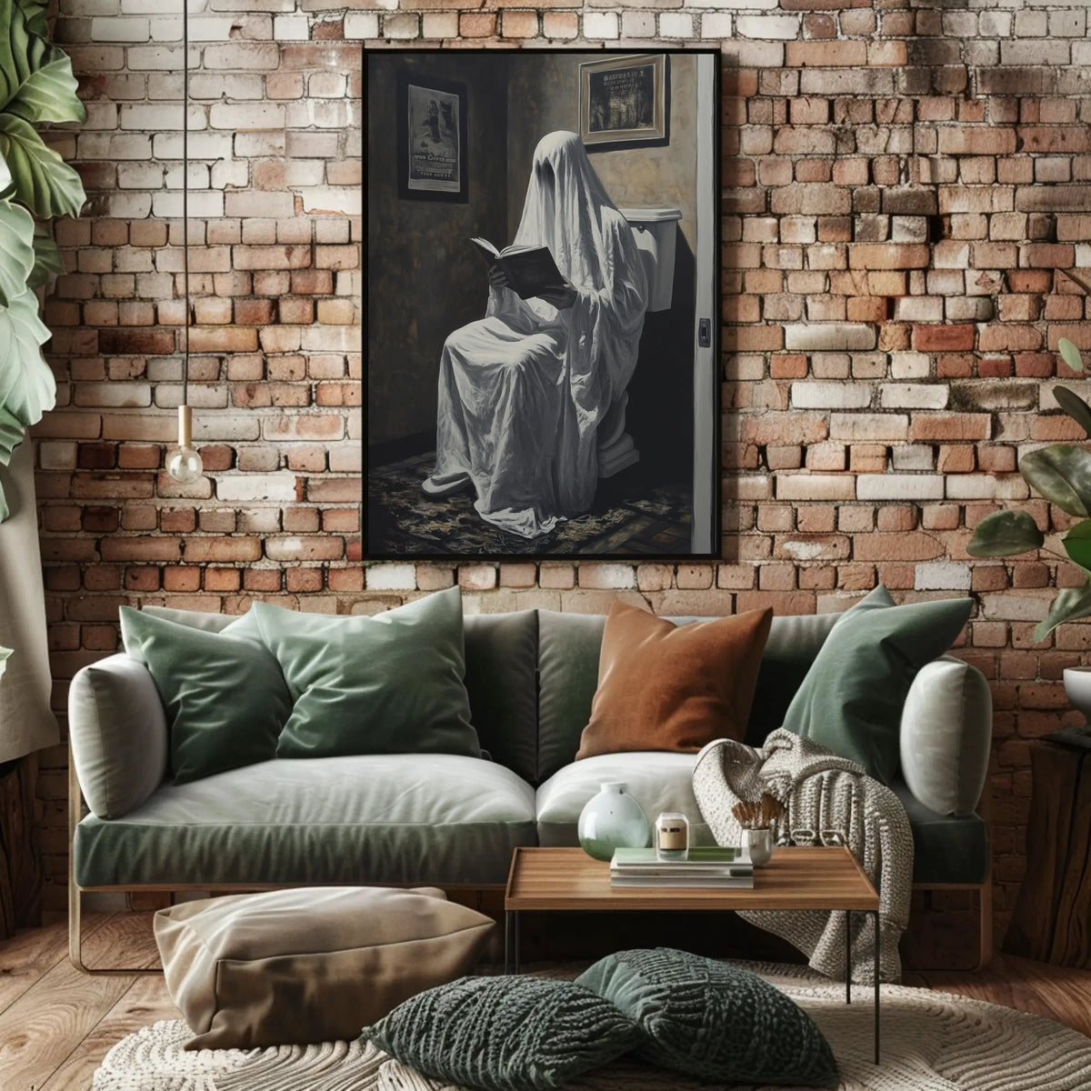 Ghostly Figure on Toilet Humor Surreal Supernatural Poster