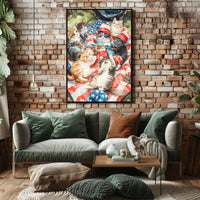 Patriotic Cats Lounging On American Flag Blanket Poster