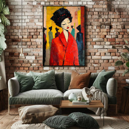 Vibrant Expression Poster Red Coat Modern Wall Art
