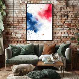 splash design in red white and blue tones Poster