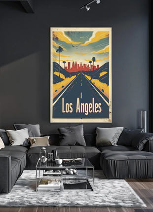 Los Angeles Desert Road City Skyline Sunset Travel Poster
