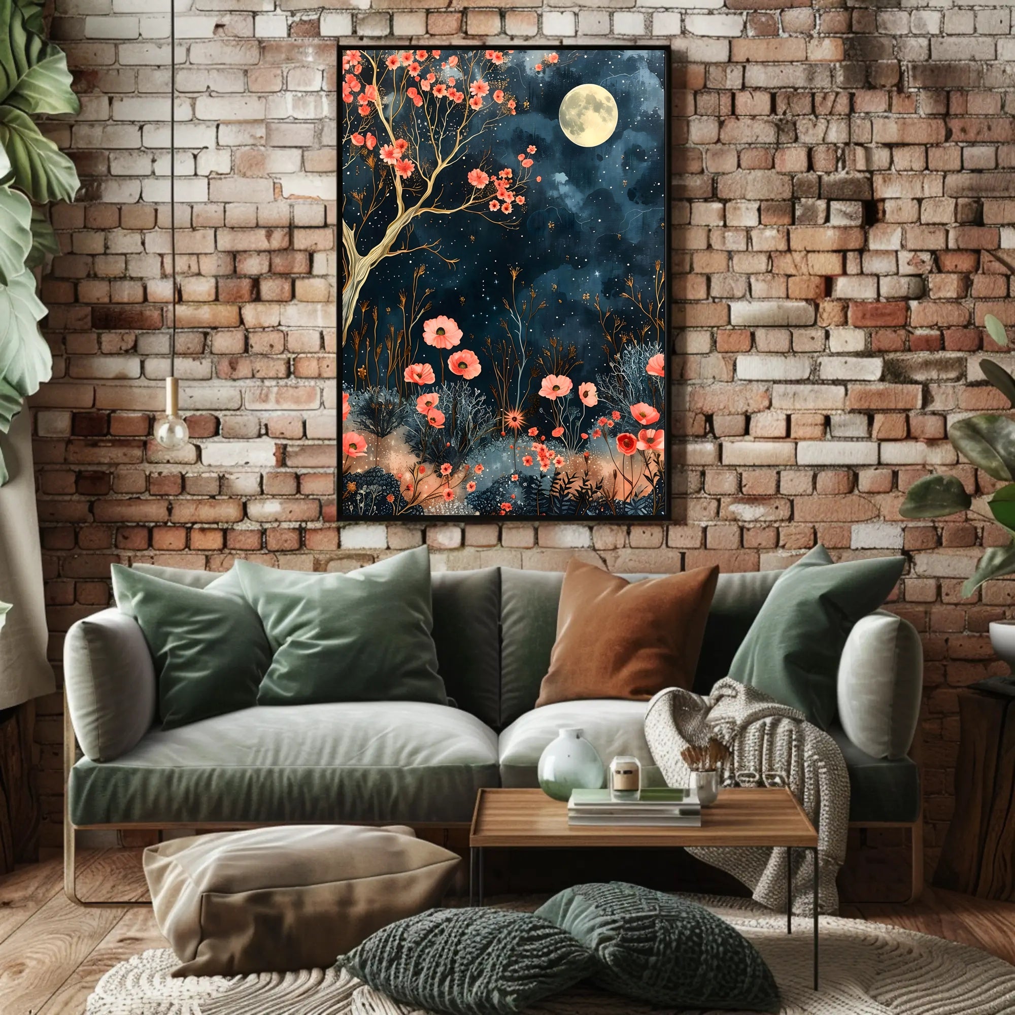Dreamy Enchanted Garden Under Moonlit Sky Poster