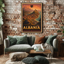 Albanian Coastal Vintage Scene Travel Poster