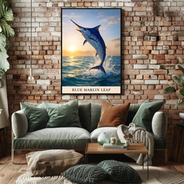 Blue Marlin Leap Poster PosterGoat