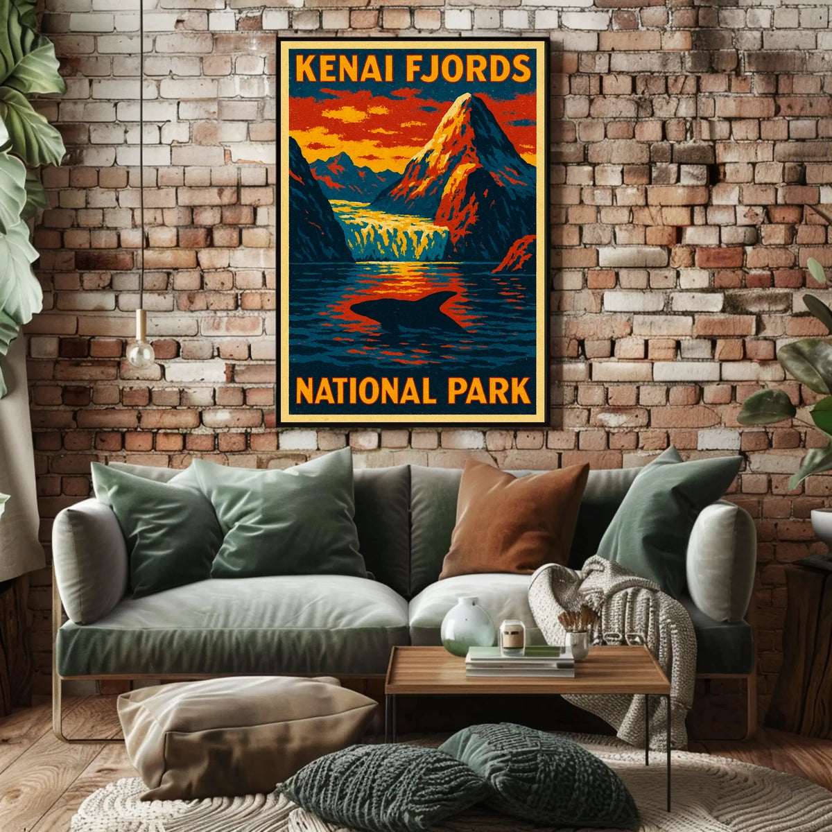 Kenai Fjords National Park Vintage Travel Dramatic Glacier Landscape Alaska Whale Tail Adventure Poster
