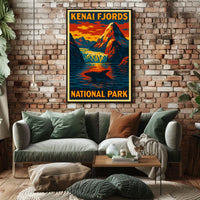 Kenai Fjords National Park Vintage Travel Dramatic Glacier Landscape Alaska Whale Tail Adventure Poster