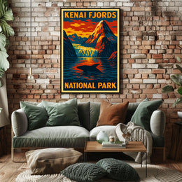 Kenai Fjords National Park Vintage Travel Dramatic Glacier Landscape Alaska Whale Tail Adventure Poster