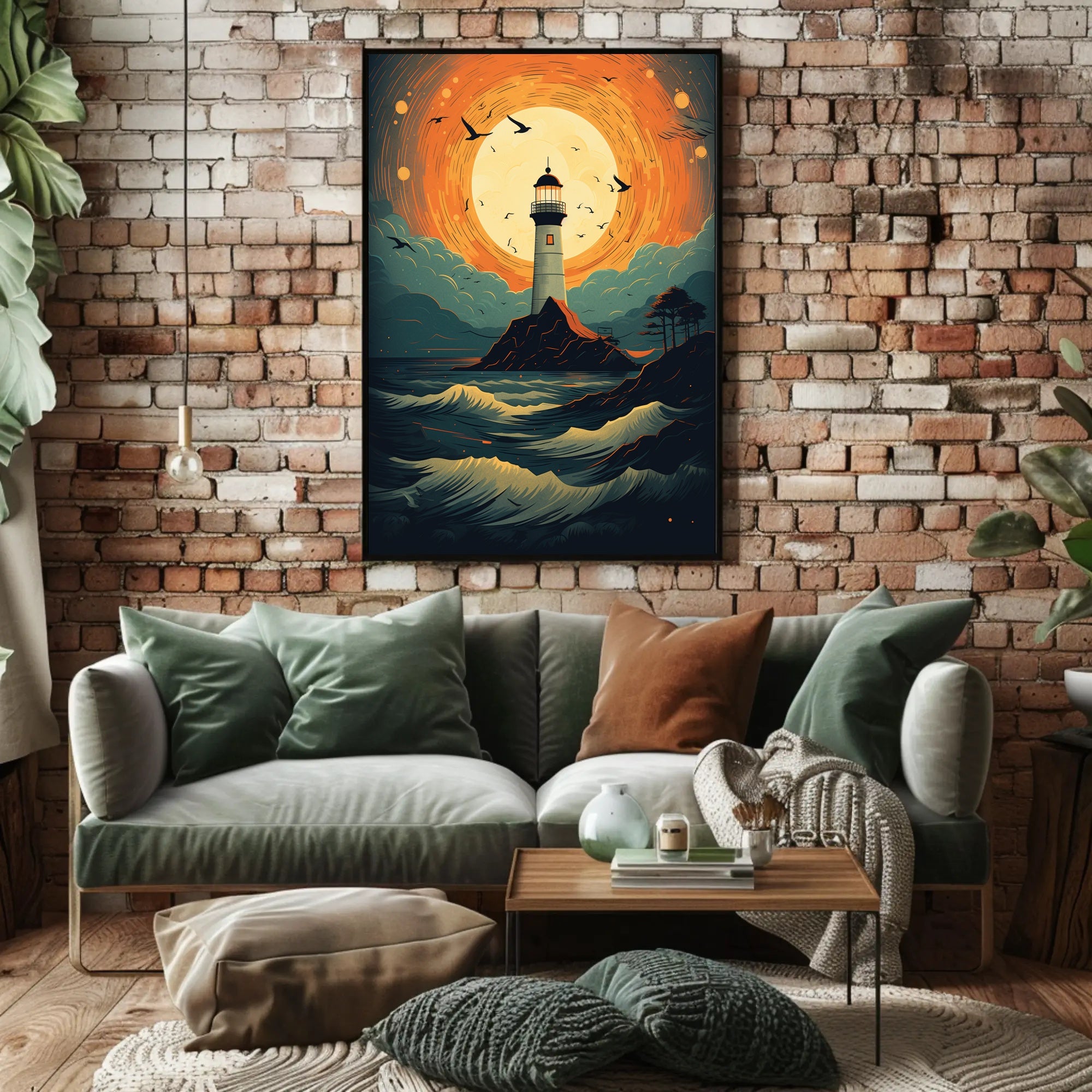 Lighthouse At Sunset Poster PosterGoat