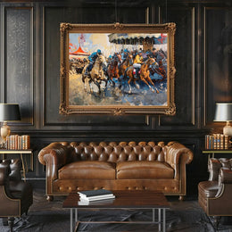 Dynamic Horse Racing Scene: Impressionistic Art Poster