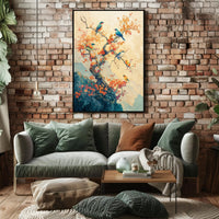 Serene Birds on Blossoming Tree Art Poster PosterGoat