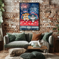 Watercolor Dog And Cat Portrait Artwork Soft Vintage Poster
