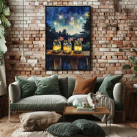 Three Mason Jars Glowing With Fireflies Rustic Poster