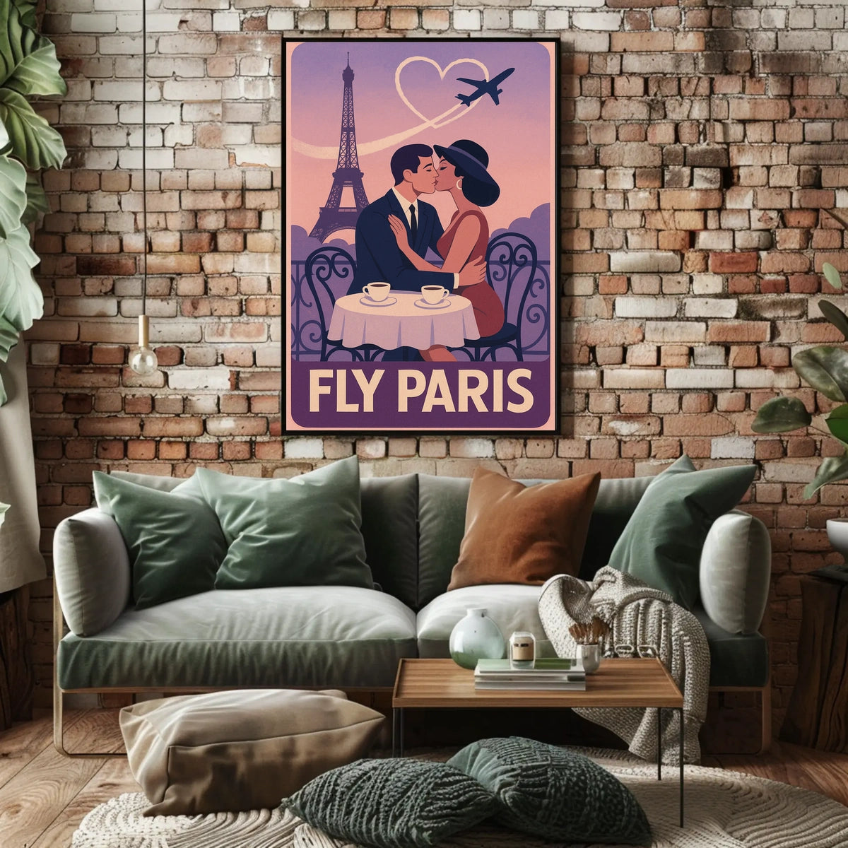 Romantic Parisian Kiss Vintage Travel Poster