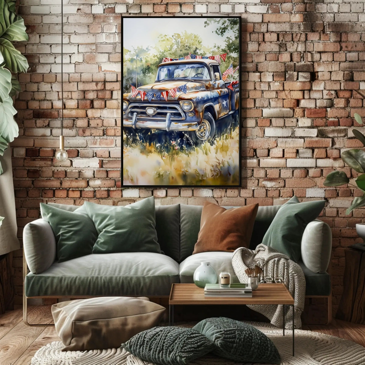 pickup truck parked in a sunny field Poster