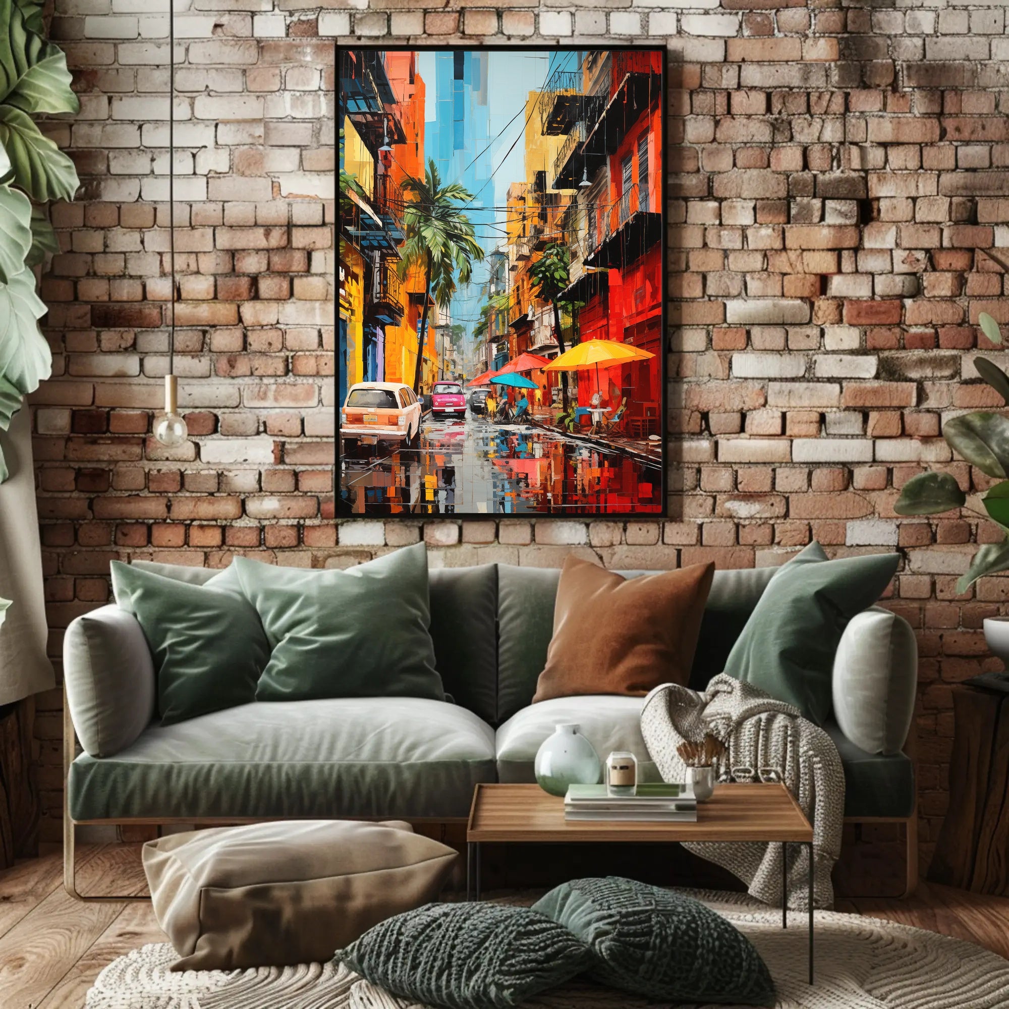 Vibrant Tropical Street Scene Impressionistic Artistic Poster