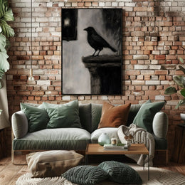 Raven on Stone Ledge: Impressionistic Animal Poster PosterGoat