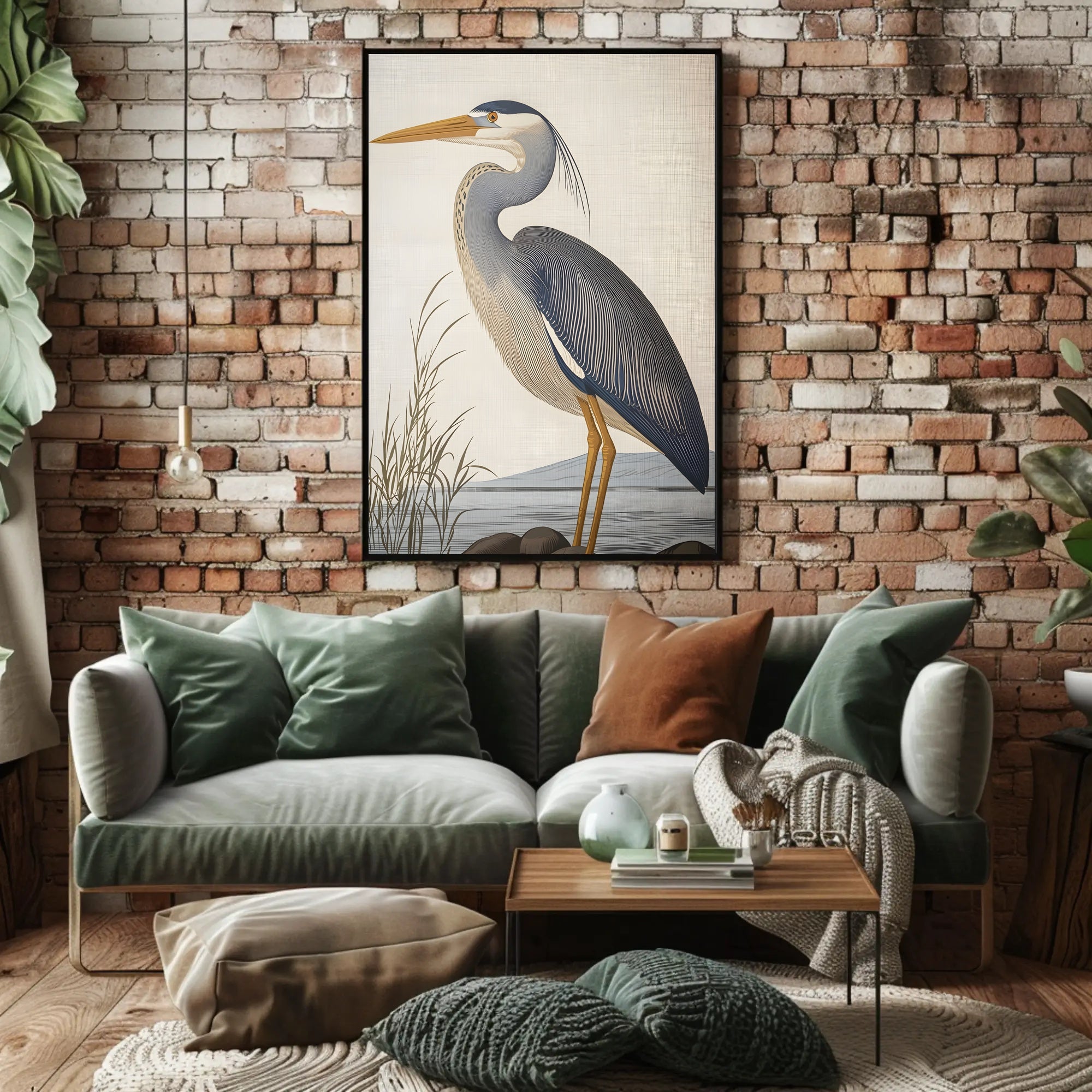 Heron Illustration Poster Elegant Coastal Wall Art
