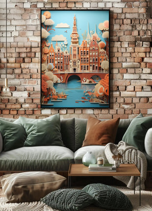 Amsterdam Canal Houses Artistry Travel Poster