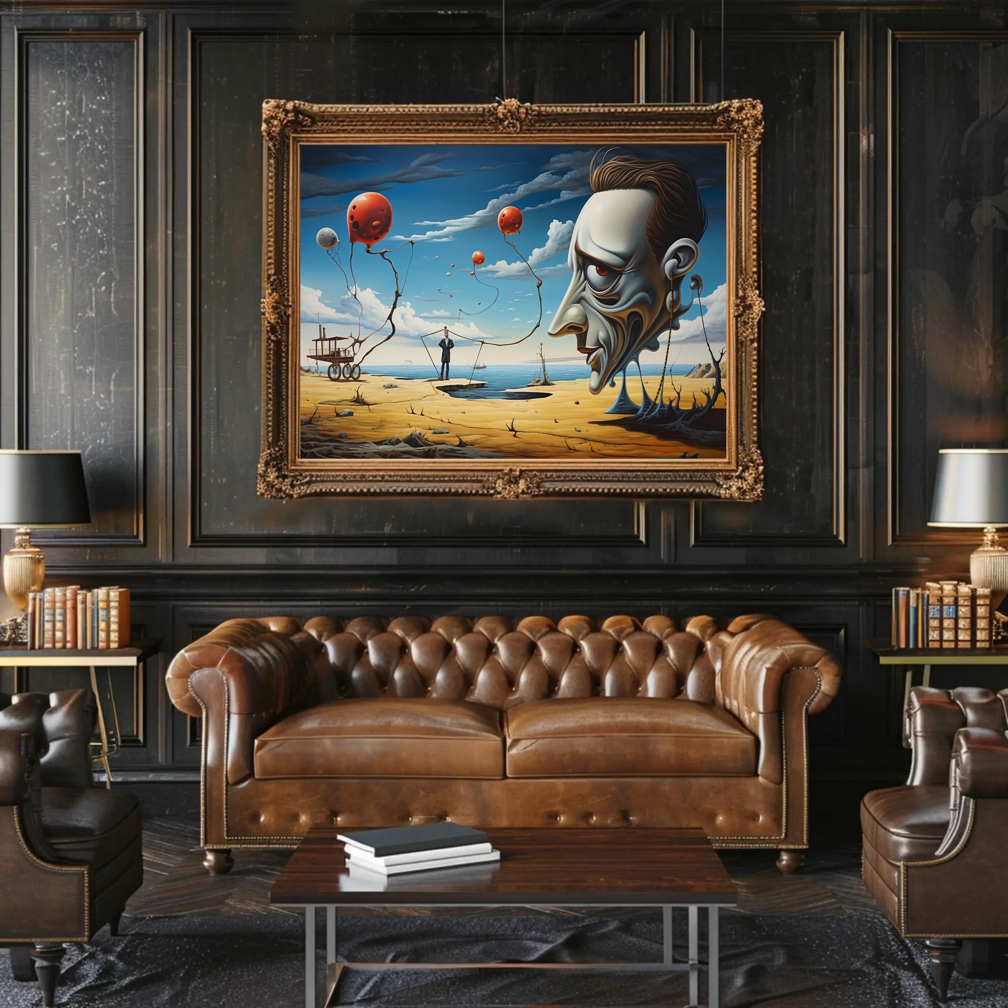 Surreal Desert Landscape with Expressionless Face Artistic Poster