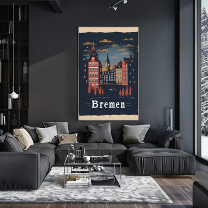 Bremen Skyline Night Scene Germany Travel Poster