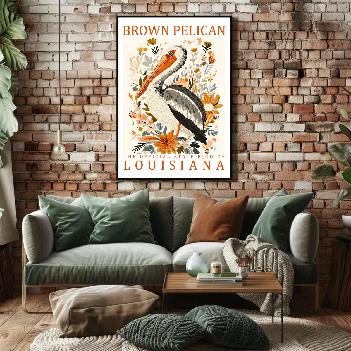 Brown Pelican Louisiana Nature Art Poster Print