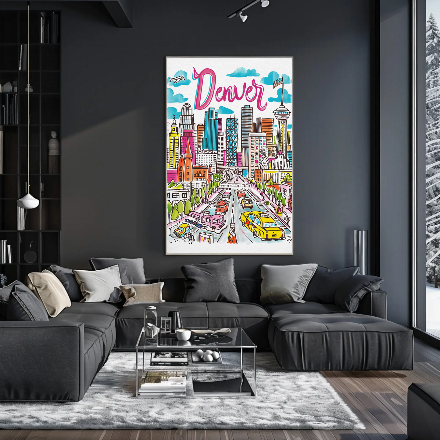 Denver Colorado Cityscape Mountain Backdrop Travel Poster