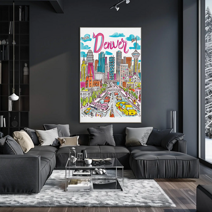 Denver Colorado Cityscape Mountain Backdrop Travel Poster