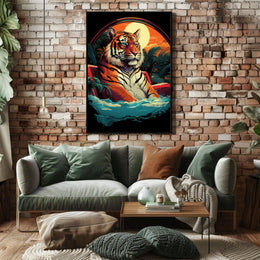 Tiger Majestically Lounging Amid Vivid Tropical Plants Animal Poster