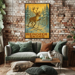 Reindeer Skiing Poster