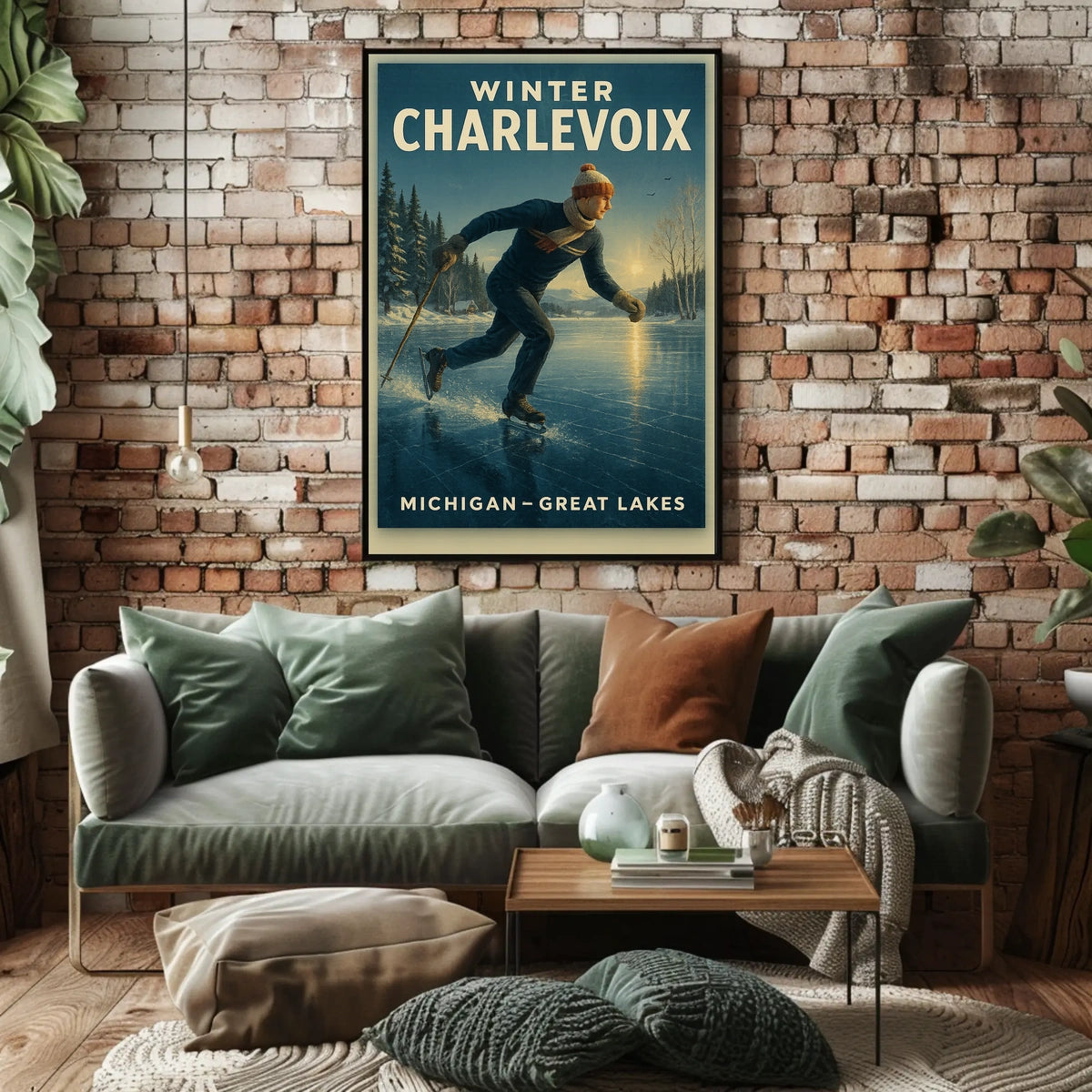 Vintage Winter Charlevoix Scene in Michigan Travel Poster