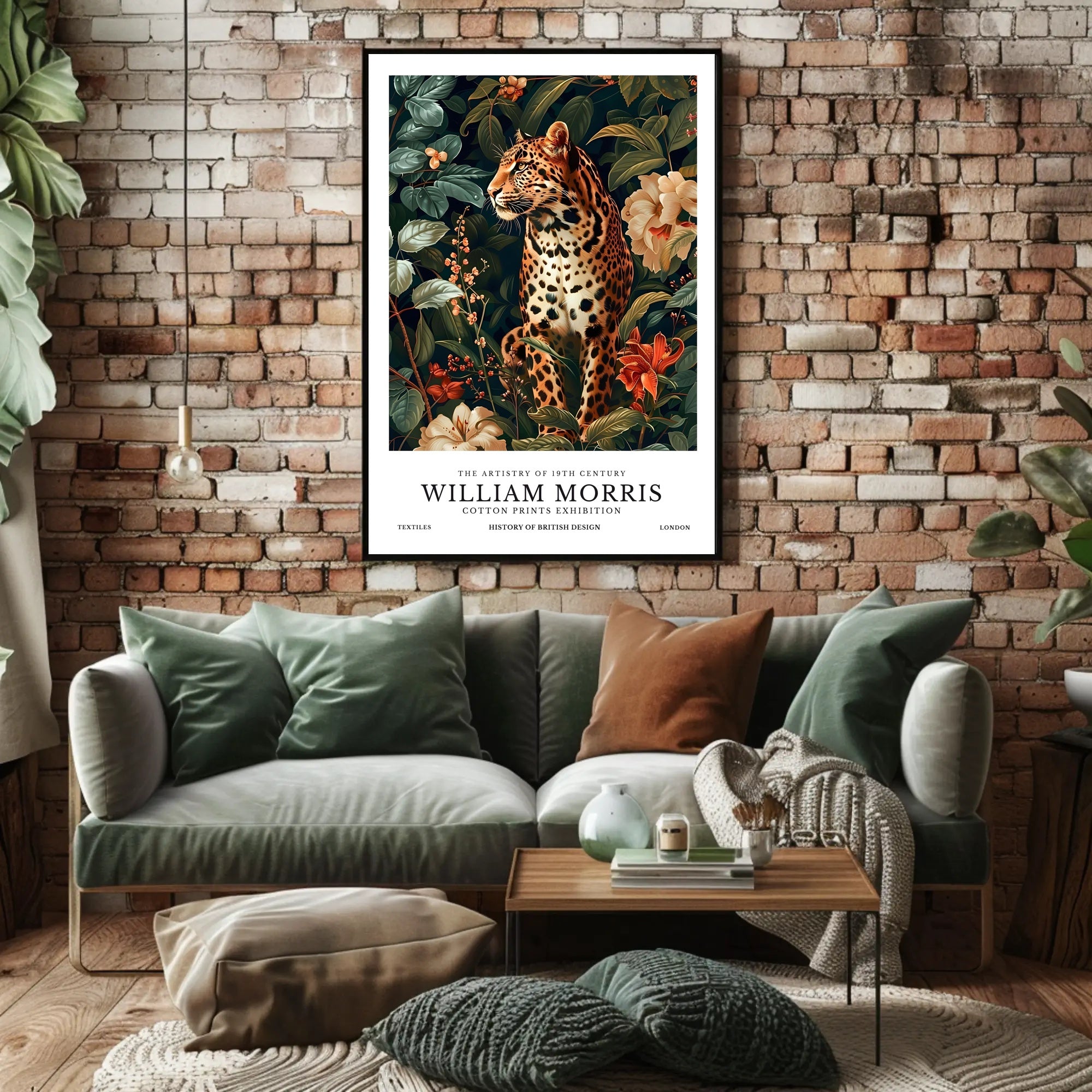 Leopard in 19th-Century Botanical Style: Artistic Poster