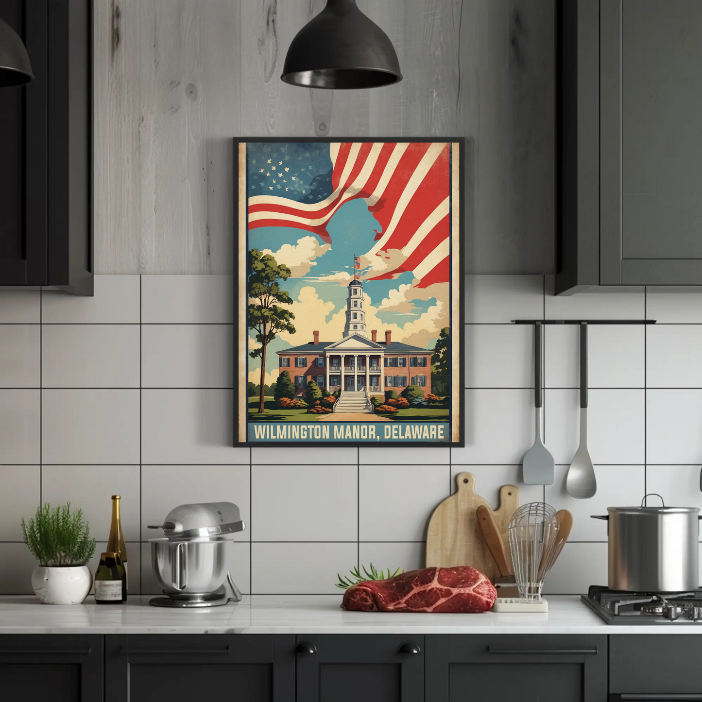 Wilmington Manor Delaware Capitol Flagscape Vintage Travel Poster