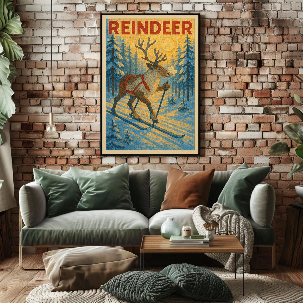 Reindeer On Skis Poster
