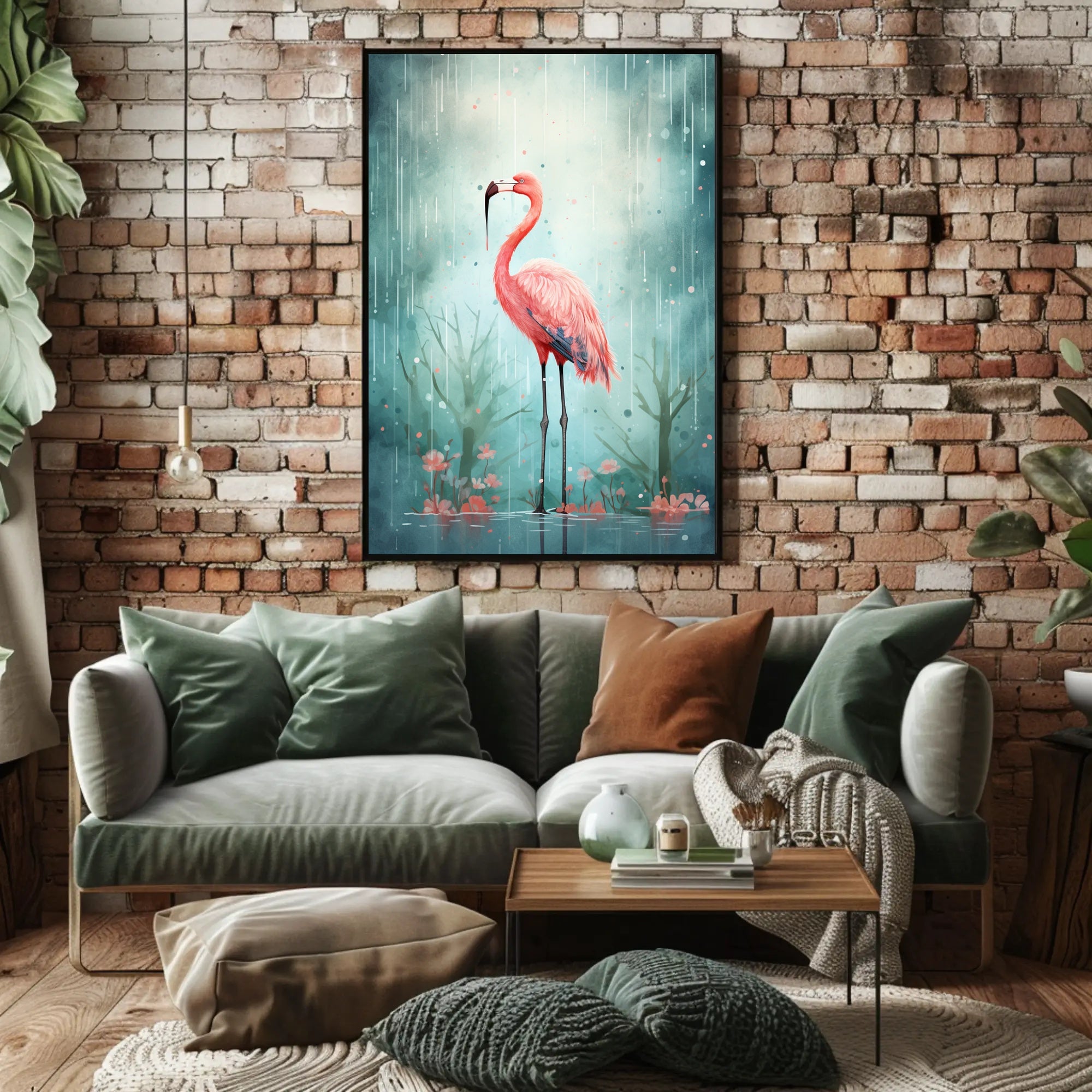 Flamingo In The Rain Poster