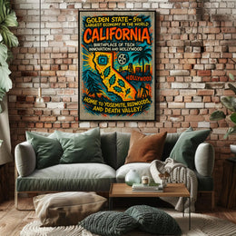 California Vintage Travel Poster Wall Art PosterGoat