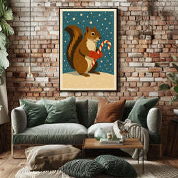 Squirrel Candy Cane Poster