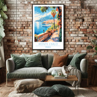 Monte Carlo Mediterranean View Vintage Travel Poster