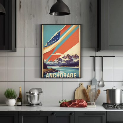 Anchorage Alaska Mountain Lake Vintage Travel Poster