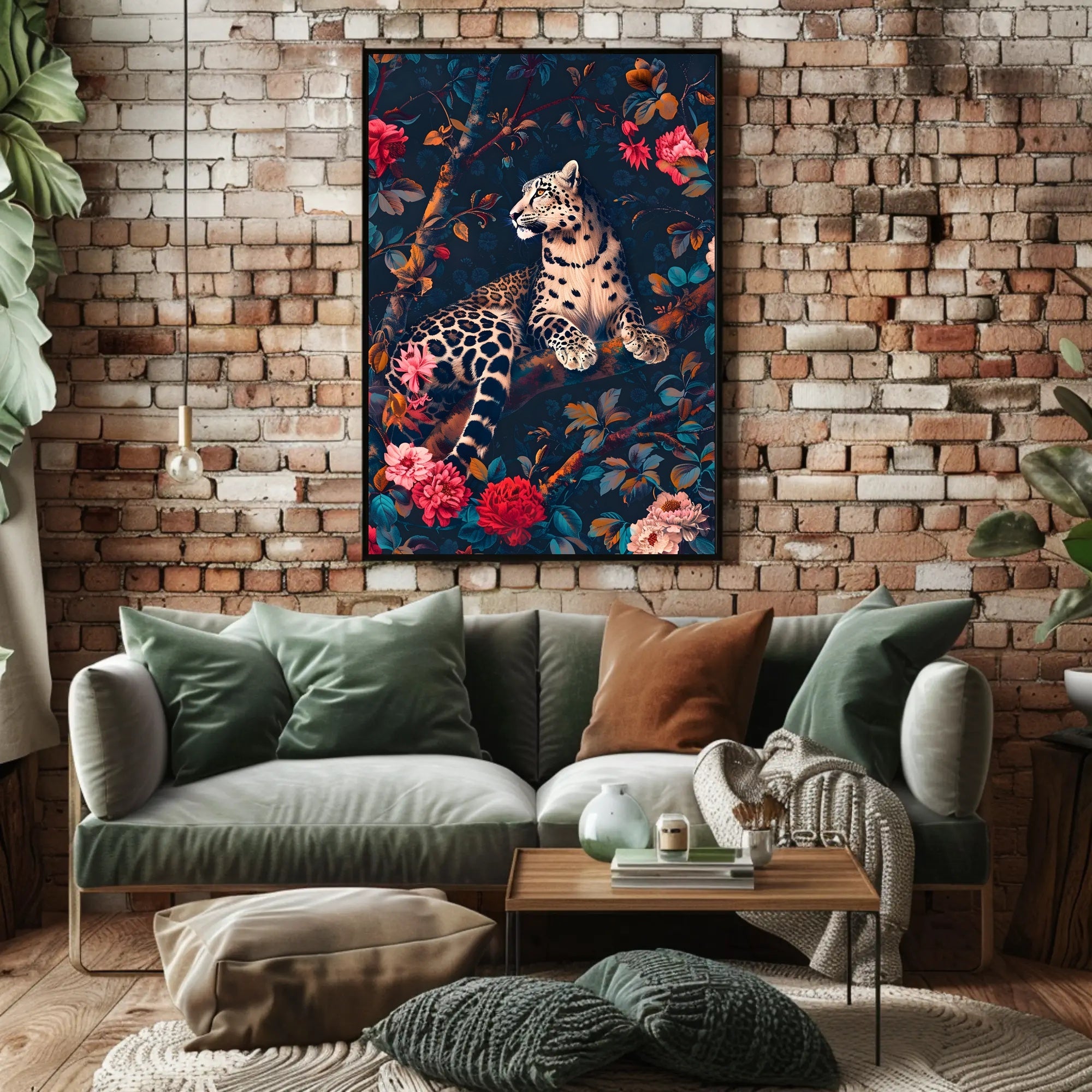 Majestic Snow Leopard with Lush Flora Animal Poster