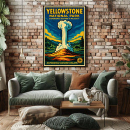 Yellowstone National Park Vintage Illustration Geyser Poster