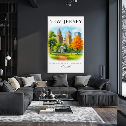Newark New Jersey Historic Skyline Autumn Park Travel Poster
