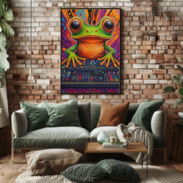 Vibrant DJ Frog Pop Art Print: Abstract, Artistic Poster