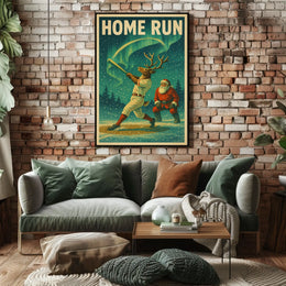 Whimsical Christmas Baseball Scene Vintage Sports Poster