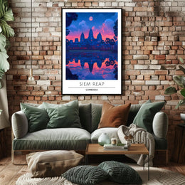 Angkor Wat Twilight Scene: Siem Reap Travel Poster