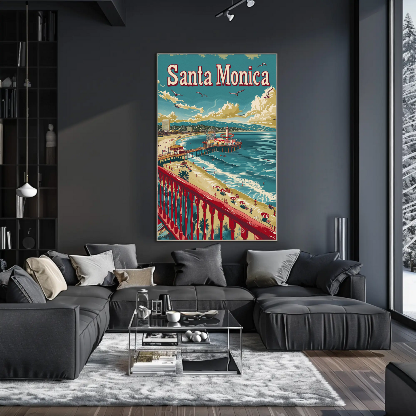 Santa Monica California Beach Pier Travel Poster