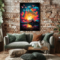 Flight of Freedom: Birds at Sunset Art Poster