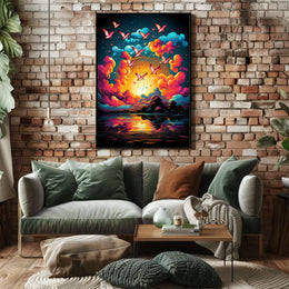 Flight of Freedom: Birds at Sunset Art Poster