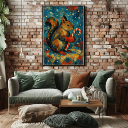 Festive Squirrel with Candy Cane Poster